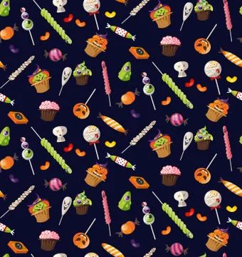 Halloween seampless pattern with sweets on navy blue Illustrazione stock
