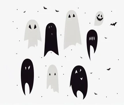 Halloween set with ghost characters isolated on white background. Stock Illustration