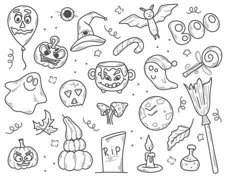 Halloween set of hand drawn elements Stockillustratie