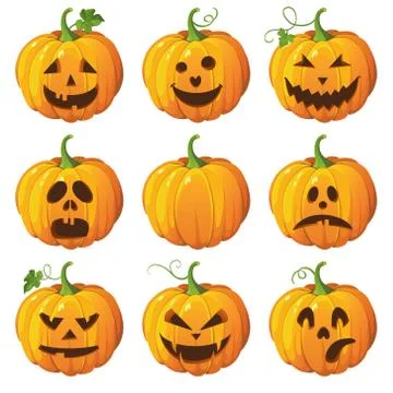 Halloween set of isolated pumpkins. Vector illustration Stock Illustration