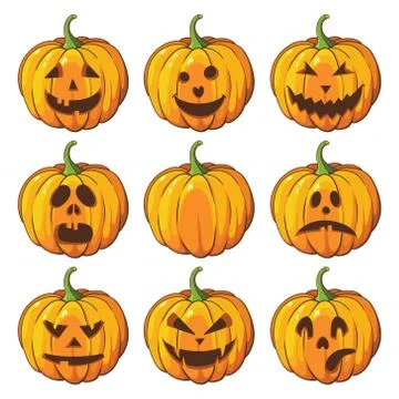 Halloween set of isolated pumpkins. Vector illustration Stock Illustration