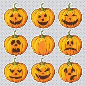 Halloween set of isolated pumpkins. Vector illustration Stock Illustration