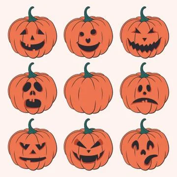 Halloween set of isolated pumpkins. Vector illustration Stock Illustration