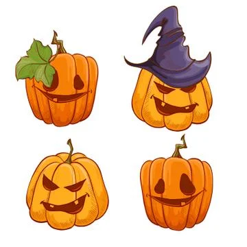 Halloween set of pumpkins isolated on white background Stock Illustration