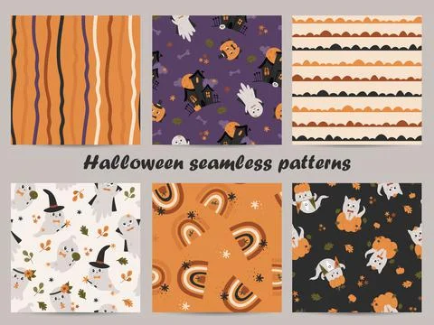 Halloween set of seamless patternswith ghosts Illustrazione stock
