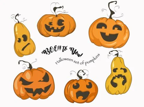 Halloween set of six pumpkins Stock Illustration
