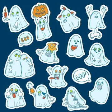 Halloween set of stickers  ghosts Stock Illustration