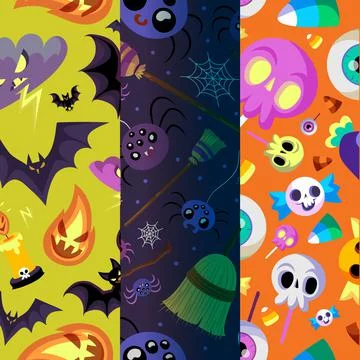Halloween set of three vector seamless patterns Stock Illustration