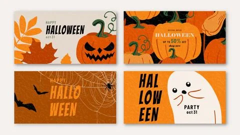 Halloween set vector background. Trendy modern illustration with pumpkins, .. Stock Illustration