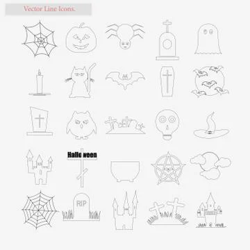 Halloween Set vector style line icons on white Illustrazione stock