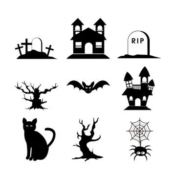 Halloween Silhouette Set Icon Vector Illustration Stock Illustration