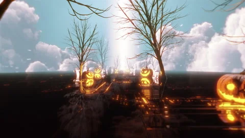Halloween Silhouette Tree and Clouds Loop. Stock Footage 218355134
