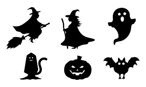 Halloween silhouettes witch ghost pumpkin 스톡 일러스트