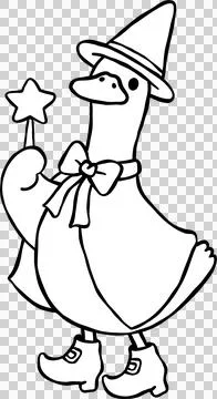 Halloween Silly Goose  Wizard Witch Cartoon Hand Drawn Outline doodle Stock Illustration