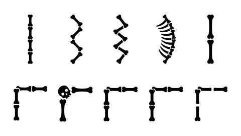 Halloween skeleton bone borders and dividers set in black vector silhouettes Stock-Illustration