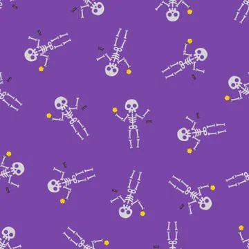 Halloween skeleton with candy vector pattern. Cartoon style. Kawaii character Stock Illustration