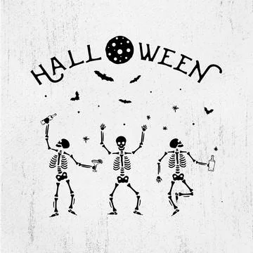Halloween skeleton dancing, Halloween Dancing Skeletons, Skeleton party Stock Illustration