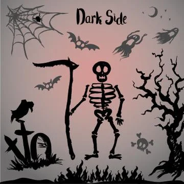 Halloween  skeleton on a graveyard Stock Illustration