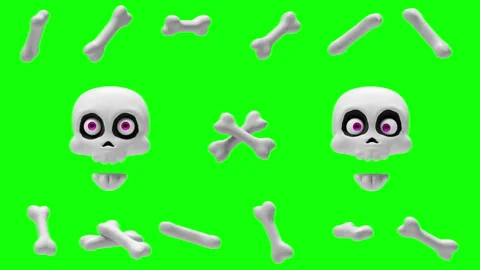 Halloween skeleton head and bones 3d loop animation collection. Video stock 317719115