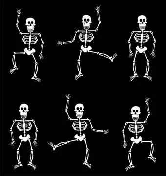 Halloween Skeleton Pattern. Black Background Halloween skeletons dancing o... Stock Photos