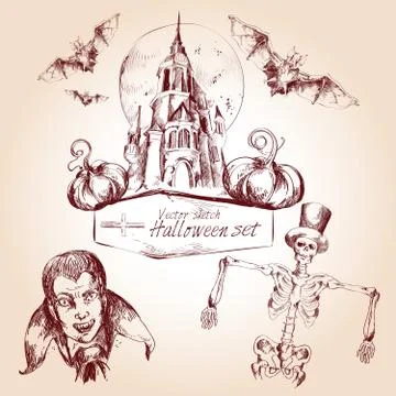 Halloween sketch set Illustrazione stock