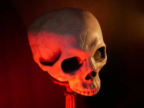 Halloween Skull Decor with Red Orange Glow Stock Photos