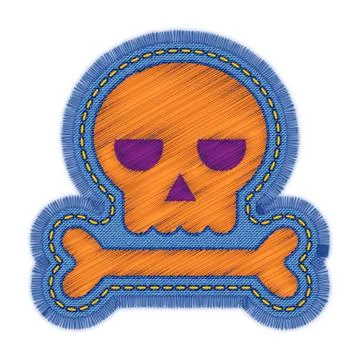 Halloween skull embroidery patch design Stock Illustration