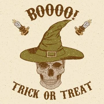Halloween Skull in hat Stock Illustration