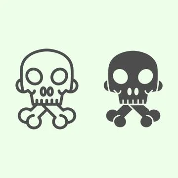 Halloween Skull line and solid icon. Human spooky death head with bones outline Stock Illustration