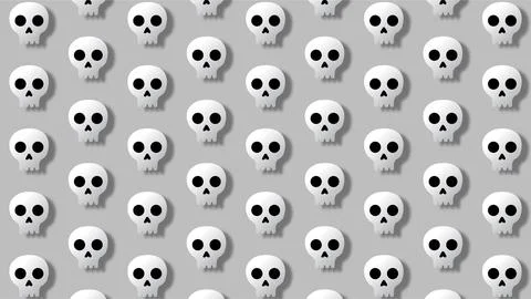 Halloween skull pattern background with white repeating spooky skull heads .. Stock Illustration