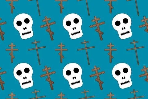 Halloween Skulls and Crosses Pattern Design 스톡 일러스트