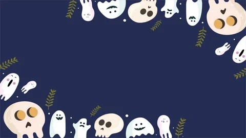 Halloween skulls and ghosts border frame dark blue background Stock Footage 317748927