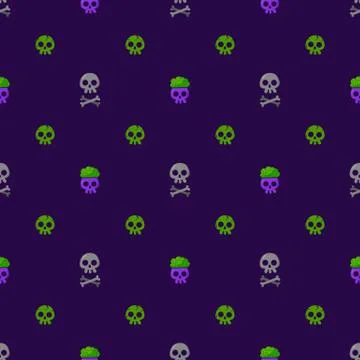 Halloween skulls vector pattern. Cartoon style. Kawaii. Trick or treat. Stock Illustration