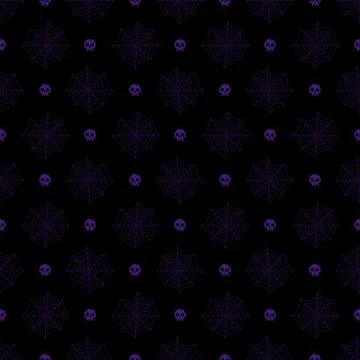 Halloween skulls vector pattern with cobweb. Cartoon style. Kawaii. イラスト素材