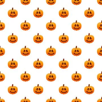 Halloween smiling jack o' lantern pumpkin seamless pattern Stock Illustration