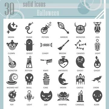 Halloween solid icon set, Halloween party celebration symbols collection or Stock Illustration