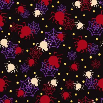 Halloween spider seamless pattern on black background. halloween pattern back Stock Illustration