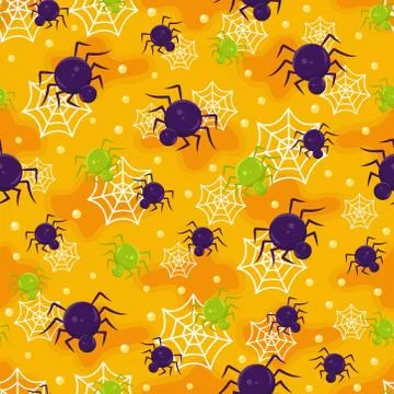 Halloween spider seamless pattern on orange background. halloween pattern bac Stock Illustration