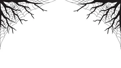 Halloween spider web and bare tree branches corner frame vector Stock Illustration