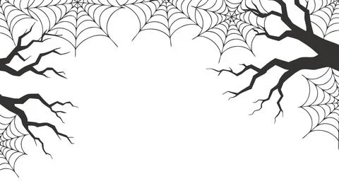 Halloween spider web and bare tree branches frame vector Stock Illustration
