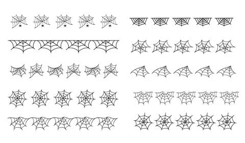 Halloween Spider Web Borders Set. Cobweb Strokes 스톡 일러스트