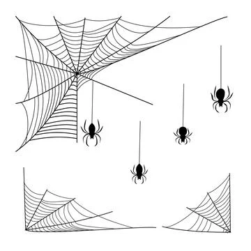 Halloween Spider Web Collection with Spooky Cobweb Elements Vector Stock Illustration