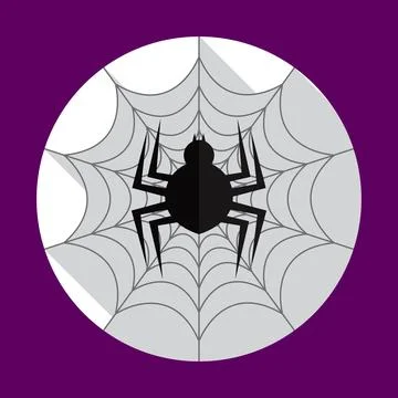 Halloween spider on the web flat icon with long shadow. Stock Illustration