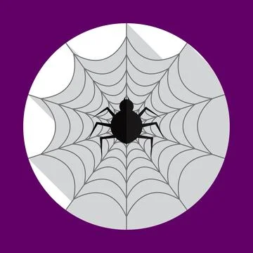 Halloween spider on the web flat icon with long shadow. Stock Illustration