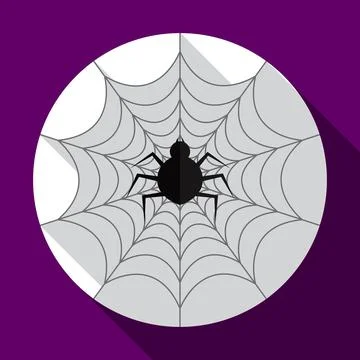 Halloween spider on the web flat icon with long shadow. Stock Illustration
