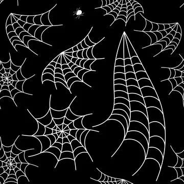 Halloween spider web seamless pattern. Vector background. Black and white. Illustrazione stock