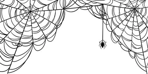 Halloween spiderweb background with spider, copy space. Cobweb backdrop ill.. Ilustración de archivo