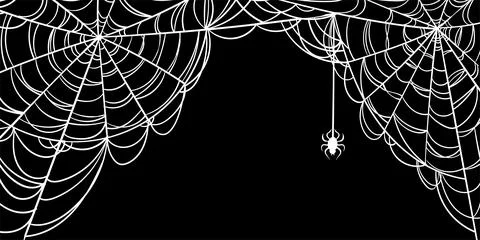 Halloween spiderweb background with spider, copy space. Cobweb backdrop ill.. Ilustración de archivo