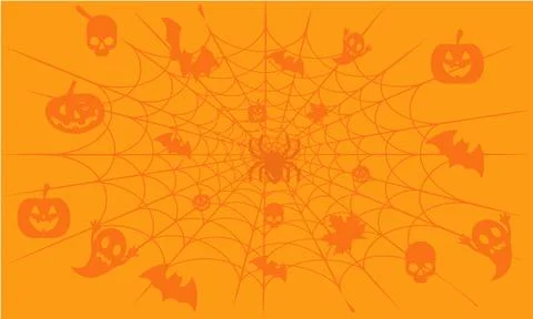 Halloween Spiderweb Pattern with Pumpkins Ghosts Bats and Skulls Stock Illustration