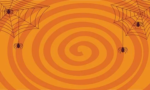Halloween Spiderweb Pattern with Spiders on Orange Background Illustrazione stock